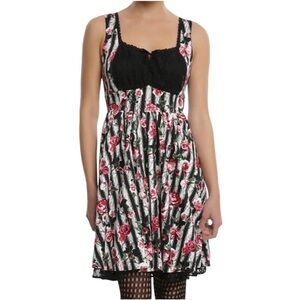 Hot Topic Corset Striped Rose Print Lace Pin Up Rockabilly Dress Womens Medium